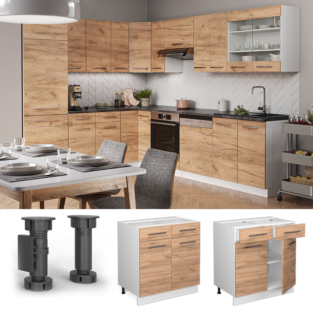 Vicco Mobiletto base per cucina Quercia dorata 80 cm senza piano di lavoro