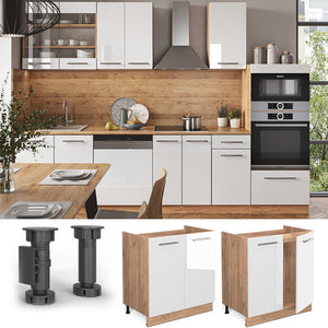 Vicco Mobile lavello cucina Bianco lucido 80 cm , PL Rovere