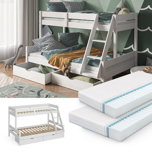 Vitalispa Letto a castello Bianco 120x200 / 80x200 cm con 2 materassi e 2 cassetti