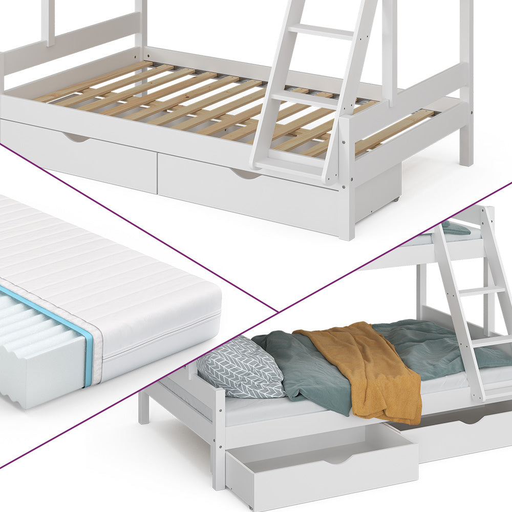 Vitalispa Letto a castello Bianco 120x200 / 80x200 cm con 2 materassi e 2 cassetti