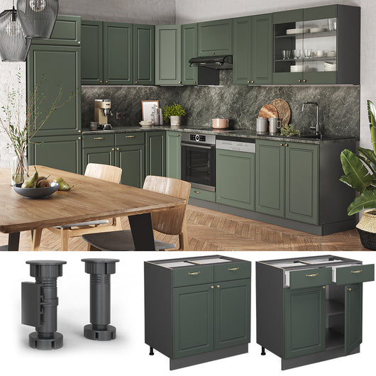 Vicco Mobiletto base per cucina Verde-oro Country House 80 cm , PL Marmo