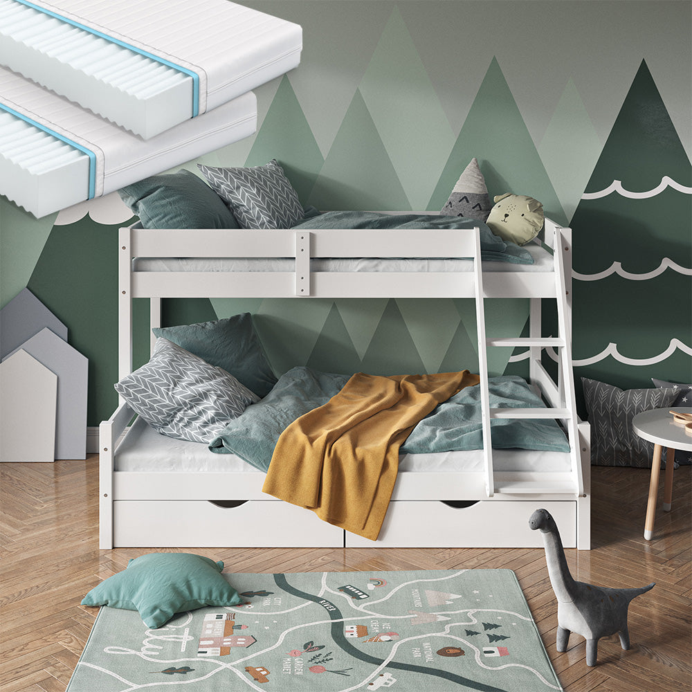 Vitalispa Letto a castello Bianco 120x200 / 80x200 cm con 2 materassi e 2 cassetti