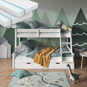 Vitalispa Letto a castello Bianco 120x200 / 80x200 cm con 2 materassi e 2 cassetti