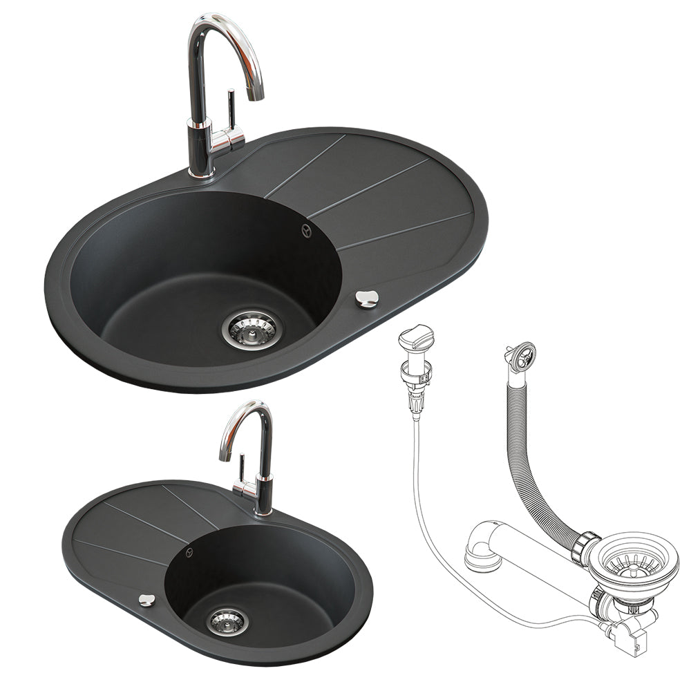 Bergström Lavello Nero 78 x 50 cm Rotondo con posto per asciugare