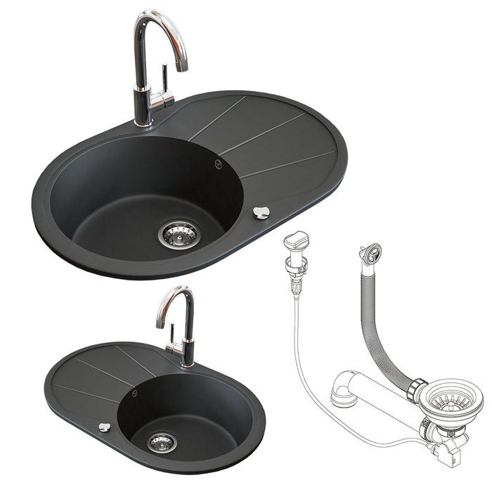 Bergström Lavello Nero 78 x 50 cm Rotondo con posto per asciugare