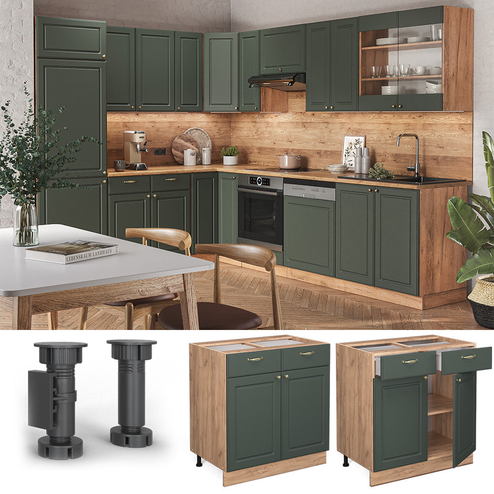 Vicco Mobiletto base per cucina Verde-oro Country House 80 cm senza piano di lavoro