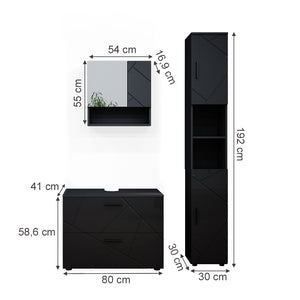 Vicco Set mobili bagno Antracite lucido 3 parti, con cassettiera e colonna
