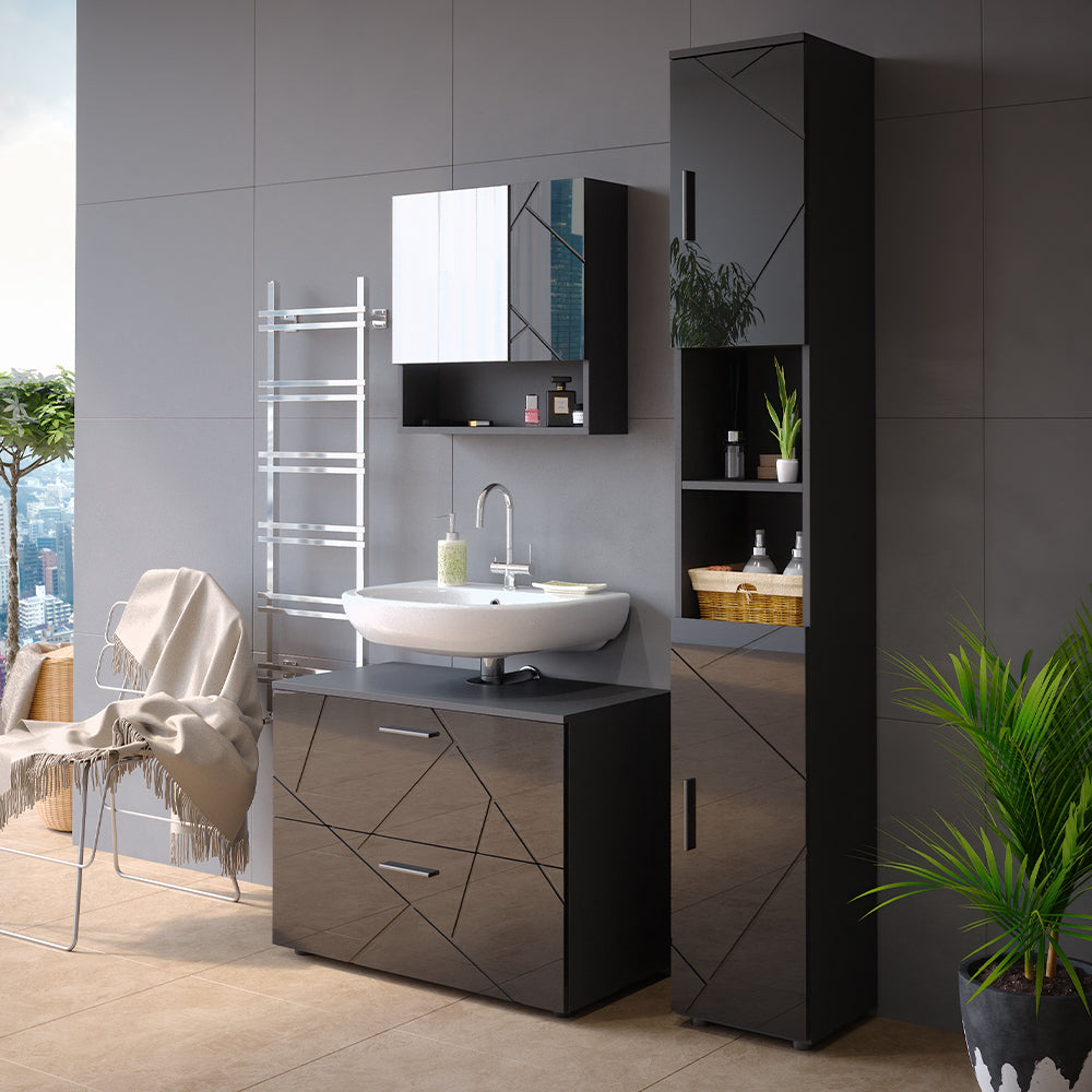 Vicco Set mobili bagno Antracite lucido 3 parti, con cassettiera e colonna