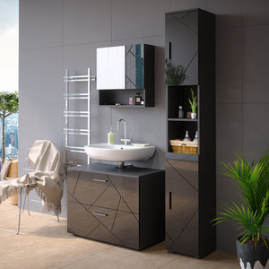 Vicco Set mobili bagno Antracite lucido 3 parti, con cassettiera e colonna