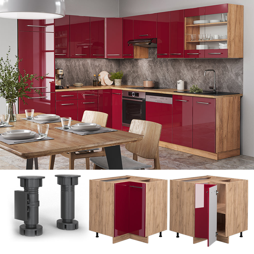 Vicco Mobile ad angolo cucina Rosso bordeaux lucido 80.5 cm senza piano di lavoro