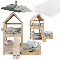 Vitalispa Letto montessori bambini Legno naturale 90x200 cm con 2 materassi e cassetto