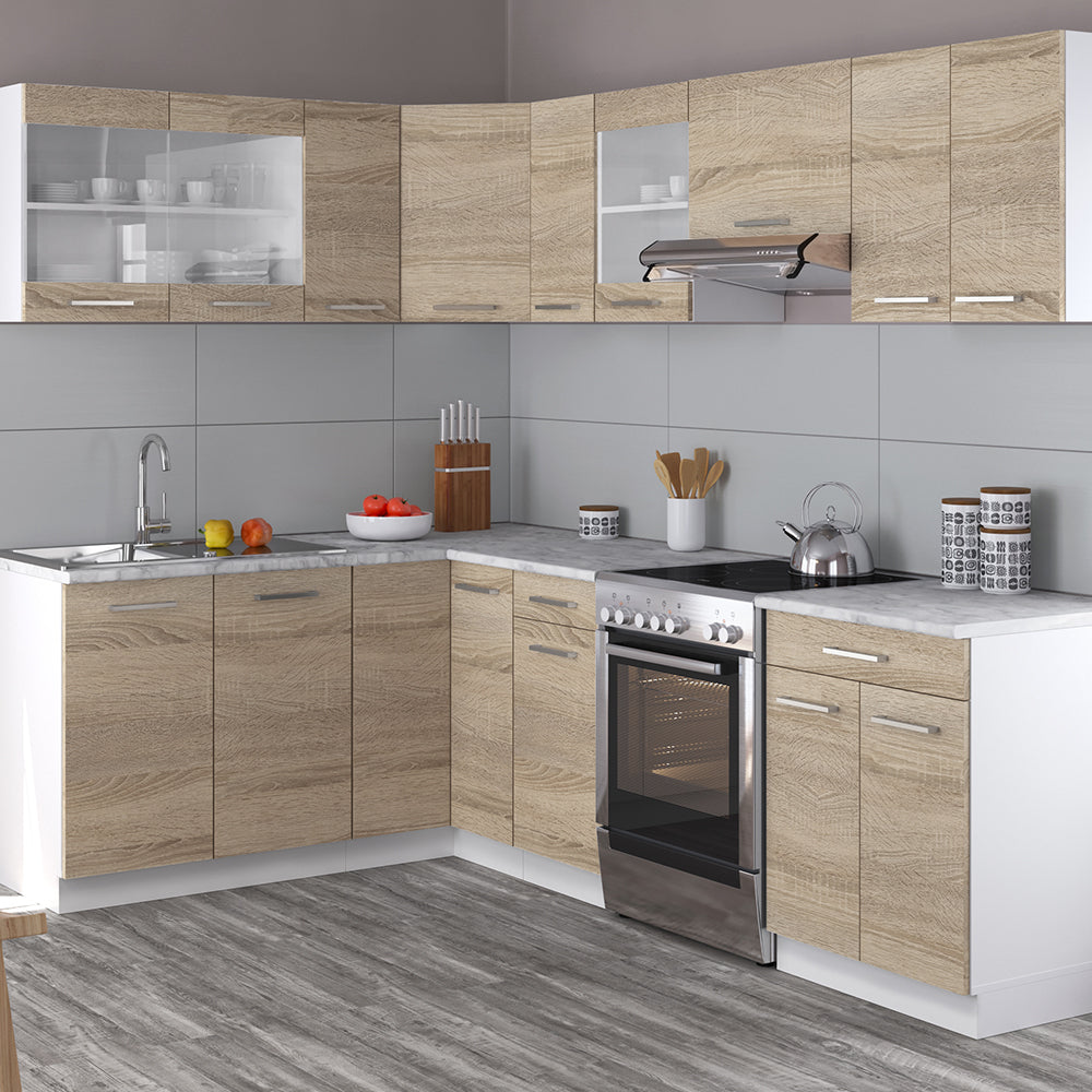 Vicco Cucina ad angolo Bianco/Sonoma 247 x 167 cm , PL Marmo con striscia LED