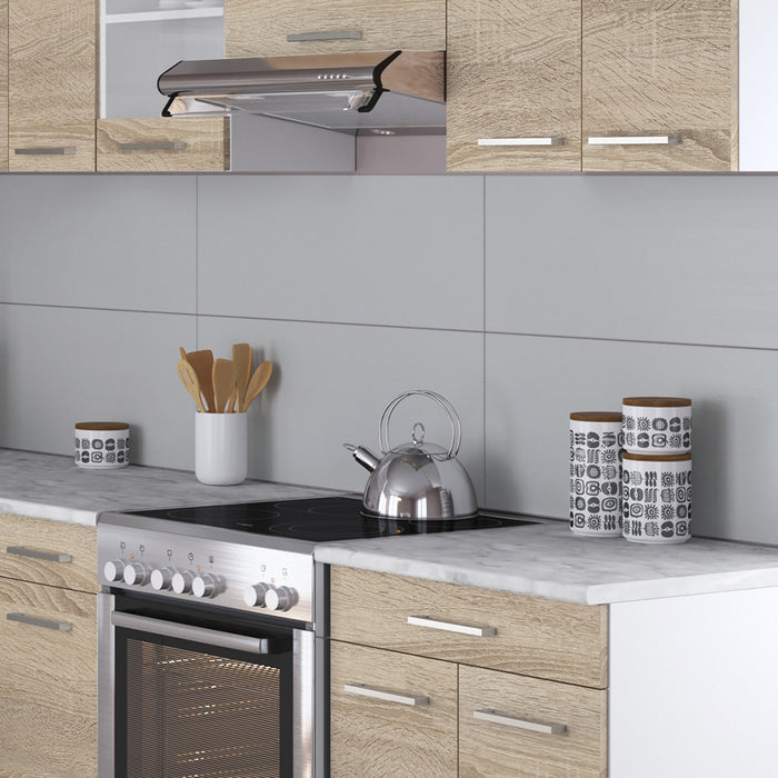 Vicco Cucina ad angolo Bianco/Sonoma 247 x 167 cm , PL Marmo con striscia LED