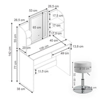 Vicco Tavolo da toeletta Bianco 106 cm con specchio LED e sgabello