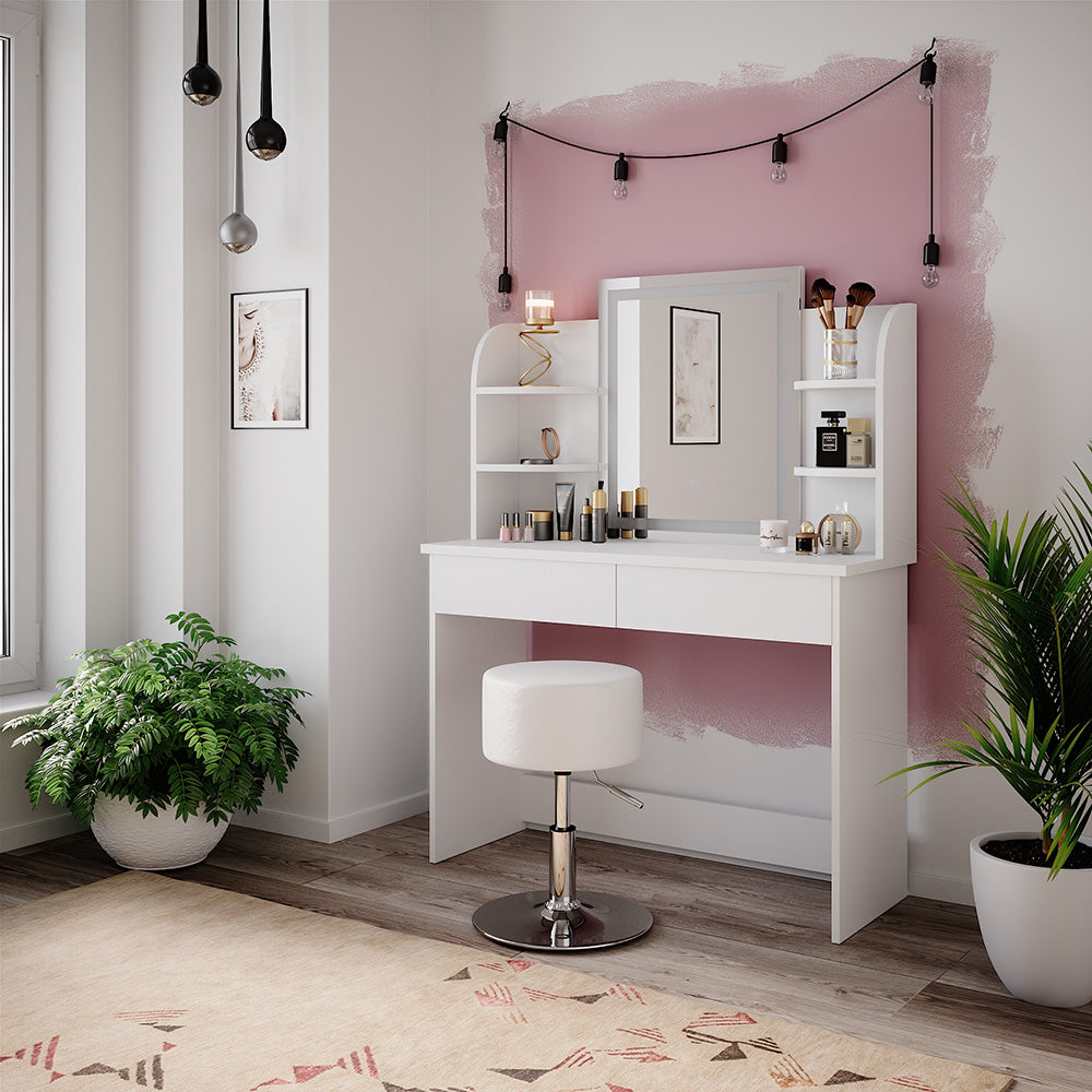 Vicco Tavolo da toeletta Bianco 106 cm con specchio LED e sgabello