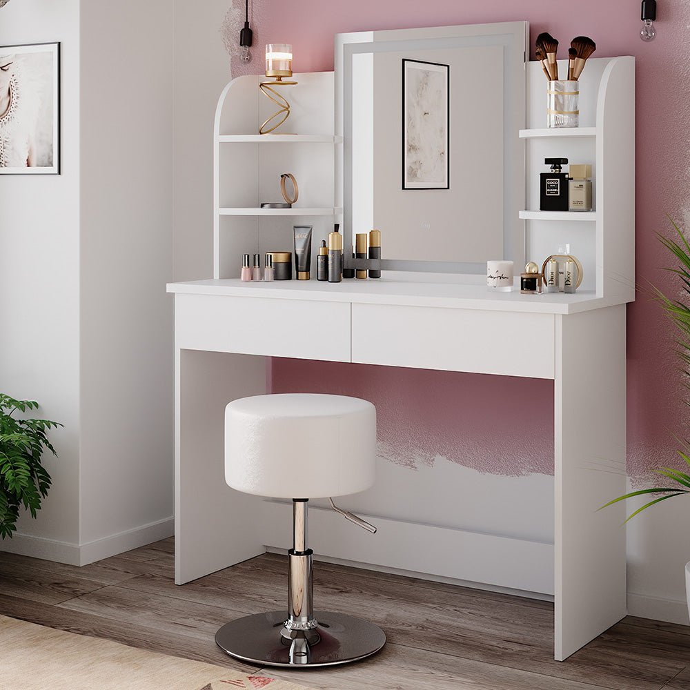 Vicco Tavolo da toeletta Bianco 106 cm con specchio LED e sgabello