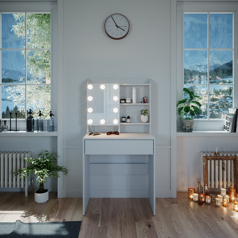 Vicco Tavolo da toeletta Bianco 70 cm con illuminazione a LED