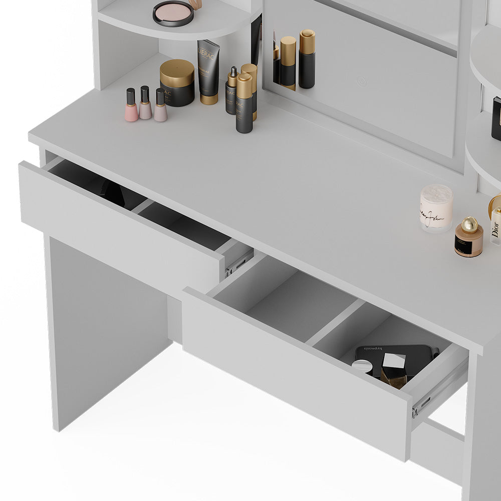 Vicco Tavolo da toeletta Bianco 106 cm con specchio LED e sgabello