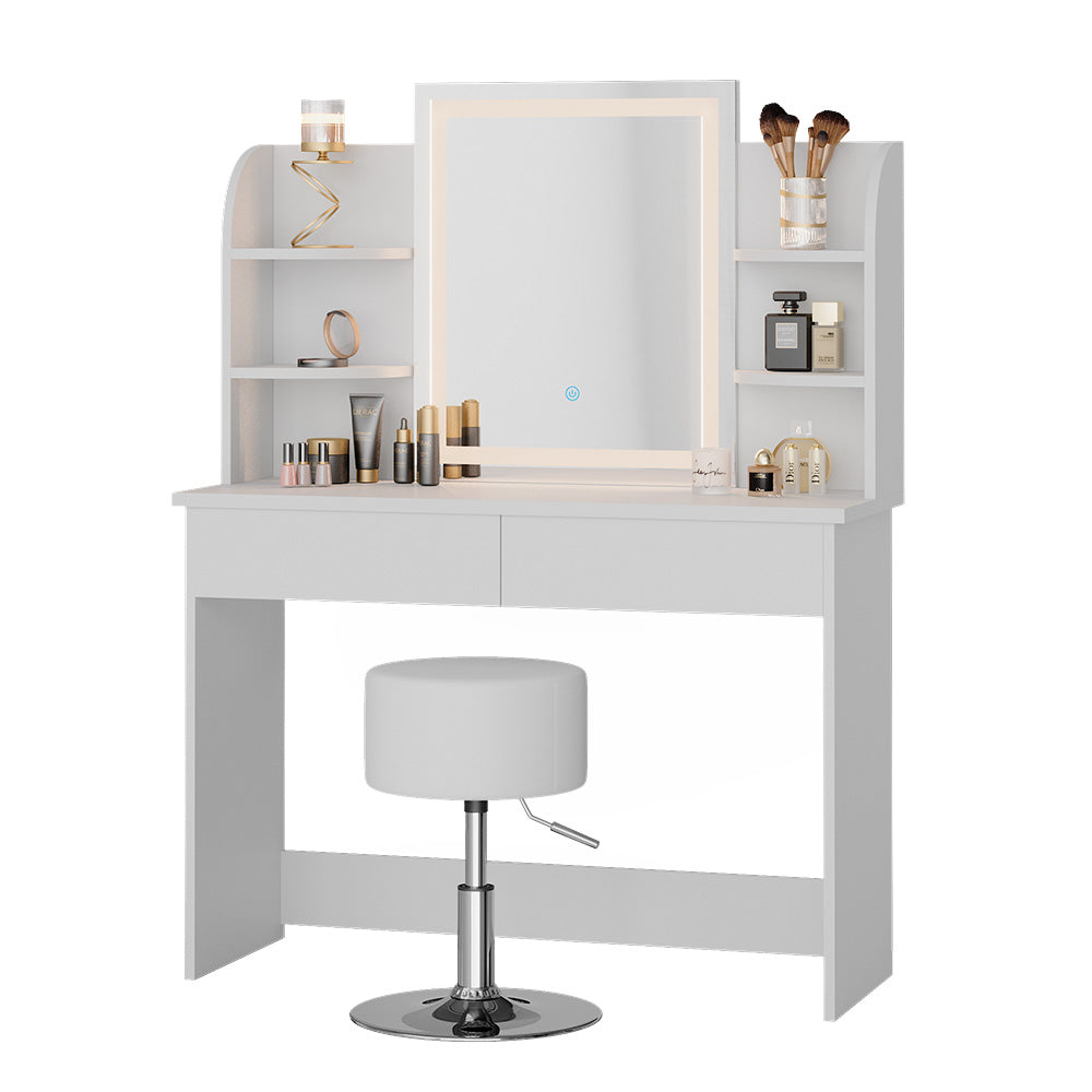 Vicco Tavolo da toeletta Bianco 106 cm con specchio LED e sgabello