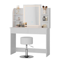 Vicco Tavolo da toeletta Bianco 106 cm con specchio LED e sgabello