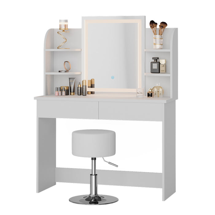 Vicco Tavolo da toeletta Bianco 106 cm con specchio LED e sgabello