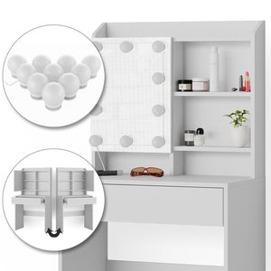 Vicco Tavolo da toeletta Bianco 70 cm con illuminazione a LED