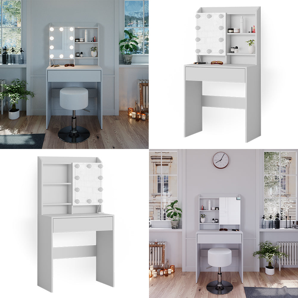 Vicco Tavolo da toeletta Bianco 70 cm con illuminazione a LED