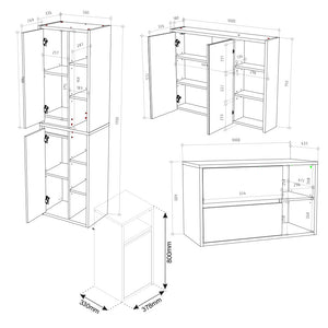 Vicco Set mobili bagno Marrone 4 parti