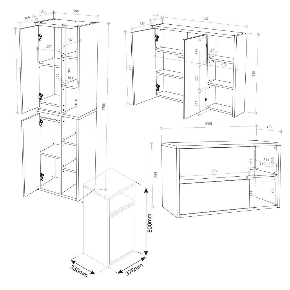 Vicco Set mobili bagno Bianco 4 parti