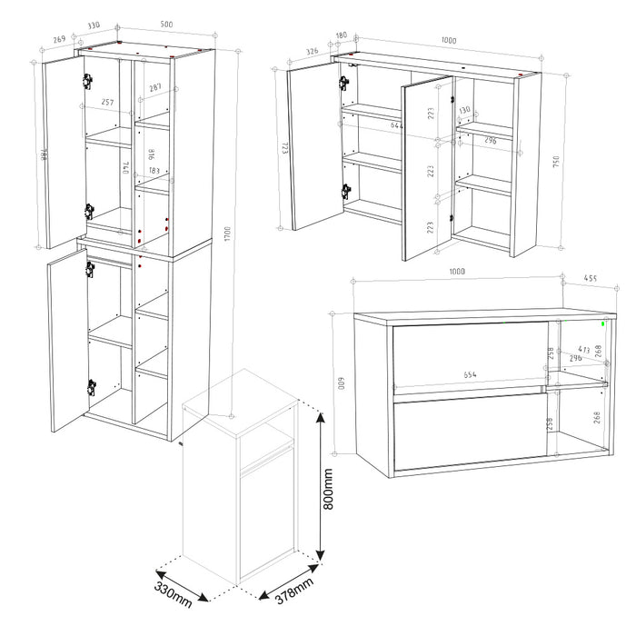 Vicco Set mobili bagno Bianco 4 parti