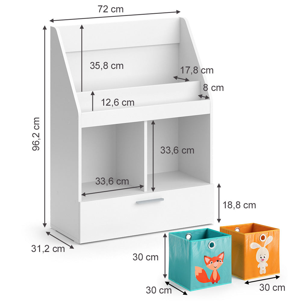 Vicco Libreria bambini Bianco 31.2 x 96.2 cm con cassetto e 2 scatole pieghevoli opt.6