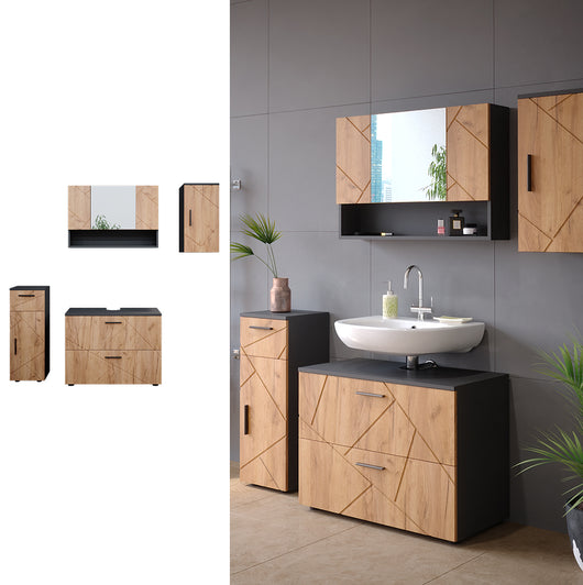 Vicco Set mobili bagno Quercia dorata/antracite 4 parti