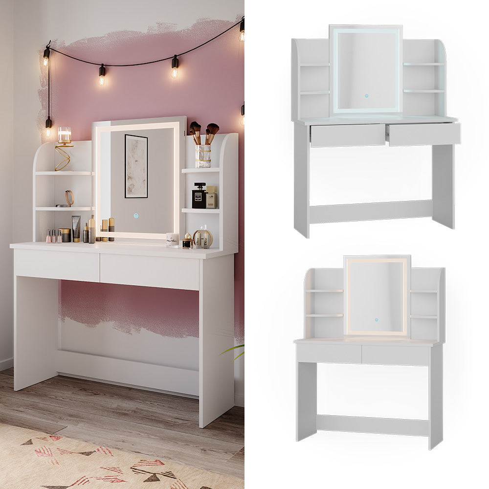 Vicco Tavolo da toeletta Bianco 106 cm con specchio a LED