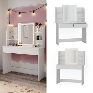 Vicco Tavolo da toeletta Bianco 106 cm con specchio a LED