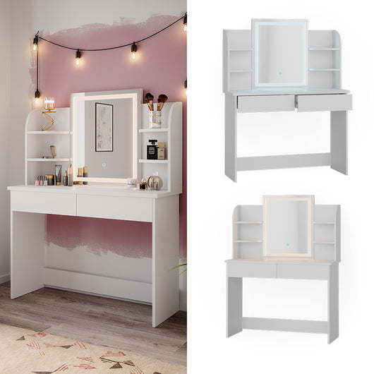 Vicco Tavolo da toeletta Bianco 106 cm con specchio a LED
