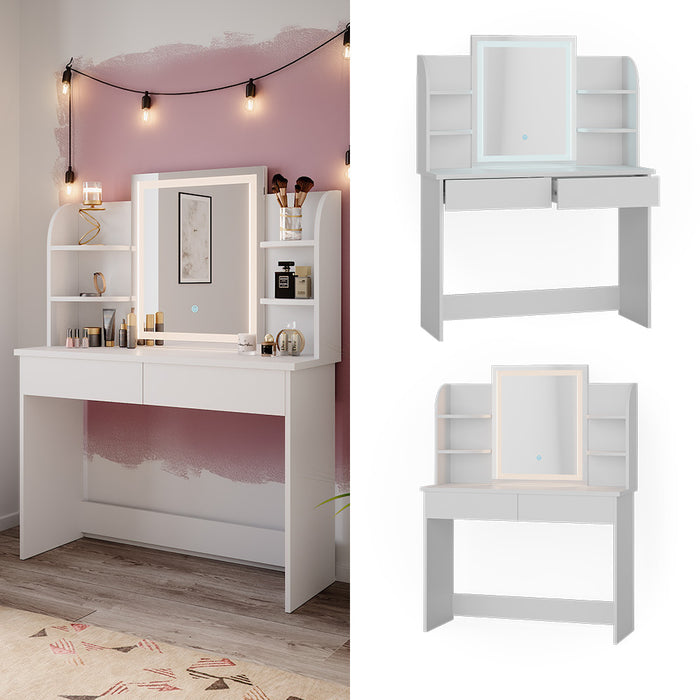 Vicco Tavolo da toeletta Bianco 106 cm con specchio a LED