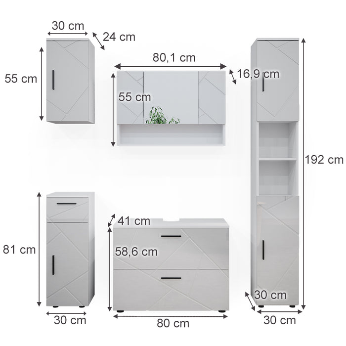 Vicco Set mobili bagno Bianco lucido 5 parti