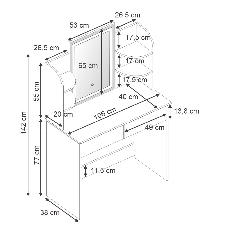 Vicco Tavolo da toeletta Bianco 106 cm con specchio a LED
