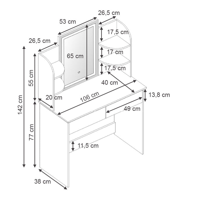 Vicco Tavolo da toeletta Bianco 106 cm con specchio a LED