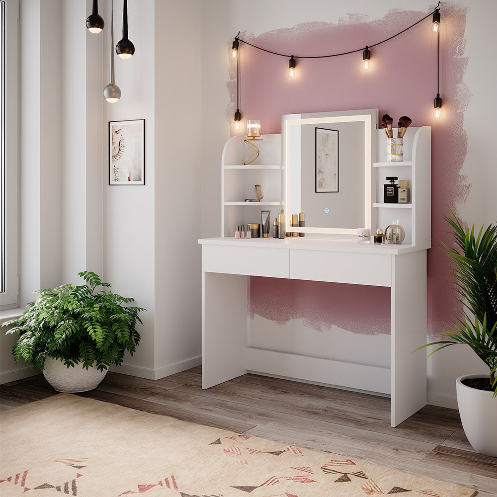 Vicco Tavolo da toeletta Bianco 106 cm con specchio a LED