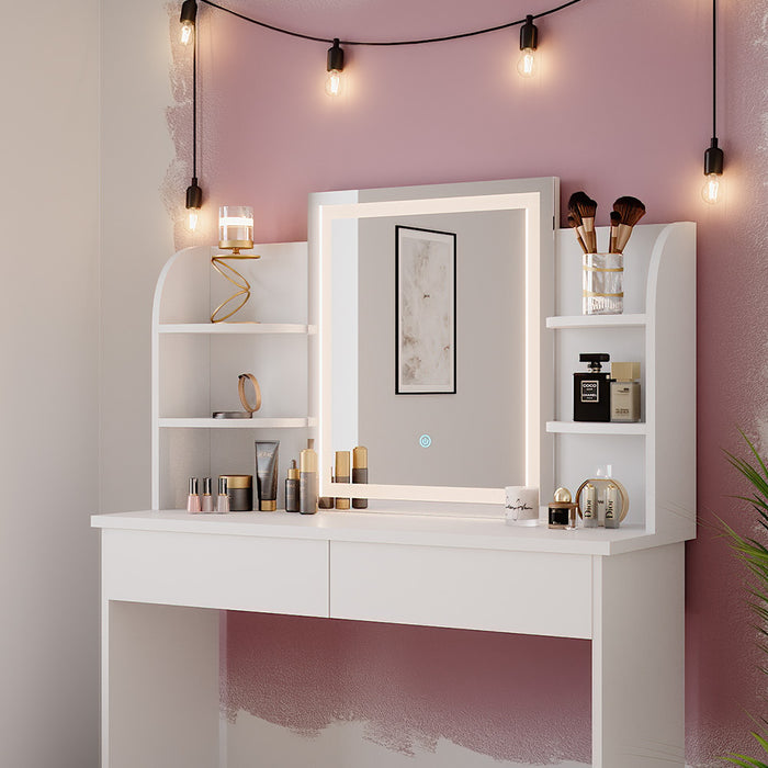 Vicco Tavolo da toeletta Bianco 106 cm con specchio a LED