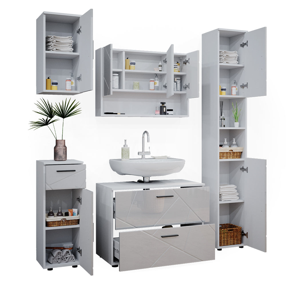 Vicco Set mobili bagno Bianco lucido 5 parti