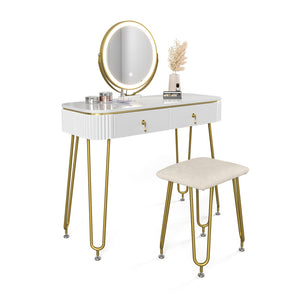 Vicco Tavolo da toeletta Bianco lucido 100 cm con illuminazione LED e sgabello