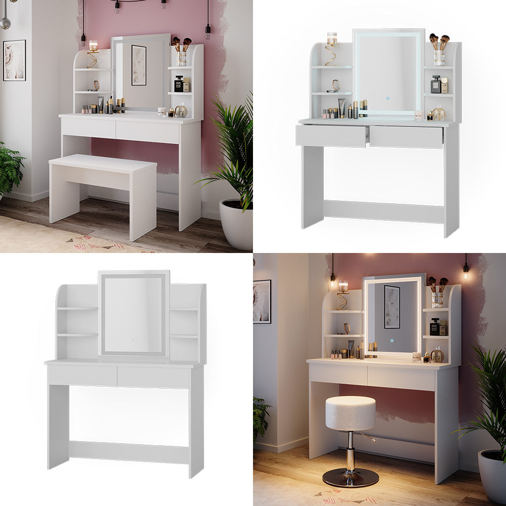 Vicco Tavolo da toeletta Bianco 106 cm con specchio a LED