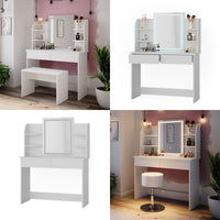 Vicco Tavolo da toeletta Bianco 106 cm con specchio a LED