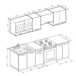 Vicco Mobile da cucina Sonoma 240 cm , PL Marmo con striscia LED