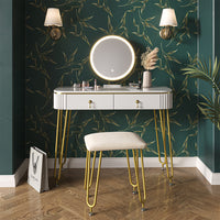 Vicco Tavolo da toeletta Bianco lucido 100 cm con illuminazione LED e sgabello