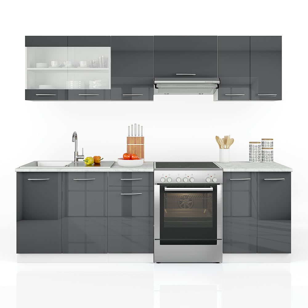 Vicco Mobile da cucina Antracite 240 cm , PL Marmo con striscia LED