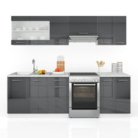 Vicco Mobile da cucina Antracite 240 cm , PL Marmo con striscia LED