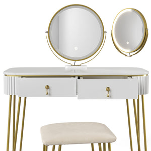Vicco Tavolo da toeletta Bianco lucido 100 cm con illuminazione LED e sgabello